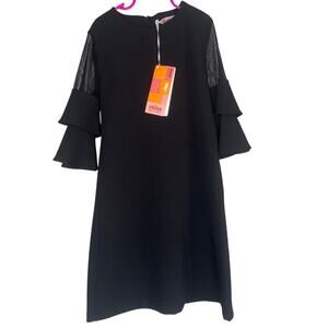 NEW Little Girls Kids Formal Black Dress Sz 10 Tiered Sleeves Party Chiffon